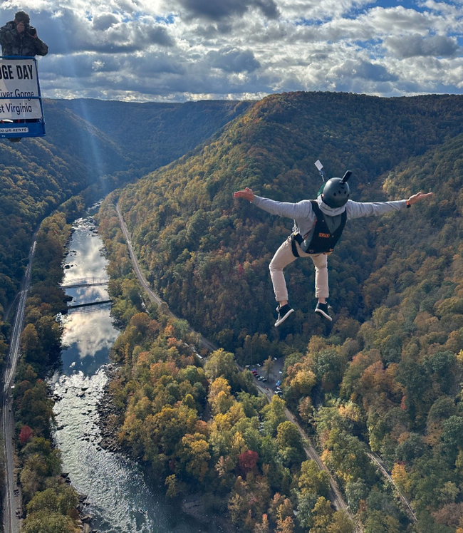 Bridge Day attendee jumps off into the gorge. 